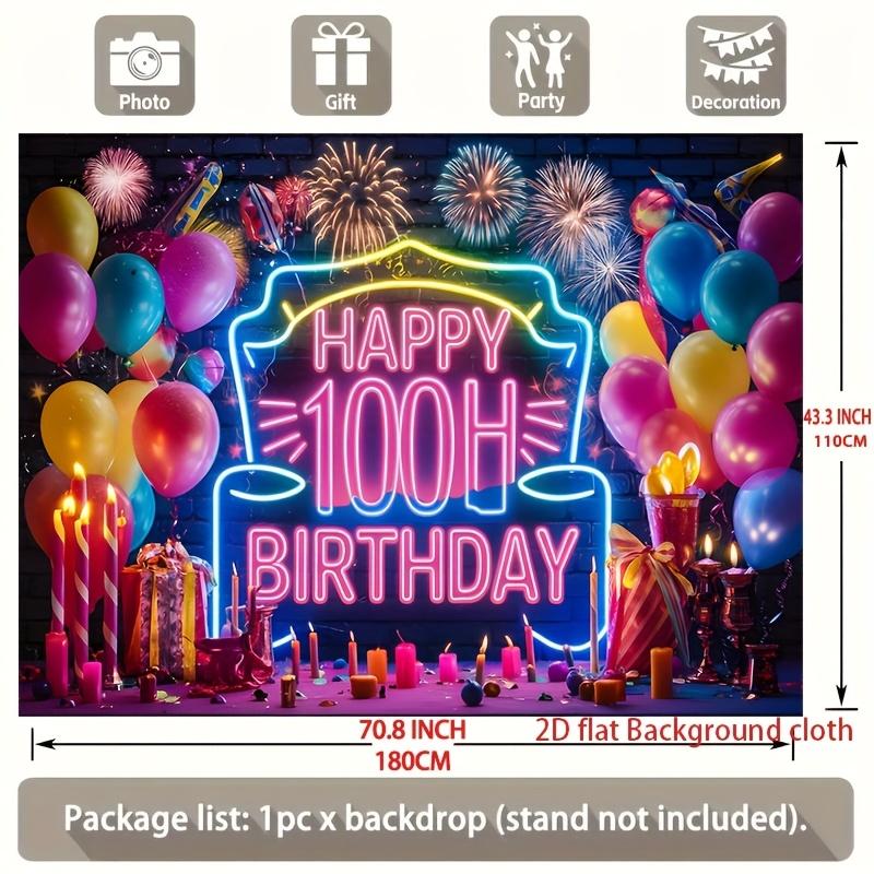 100th Birthday Party Banner, Polyester Backdrop for Home Room Wall Decor and Photo Props