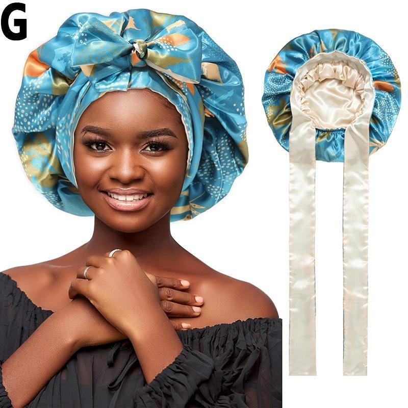 Двухслойная атласная шапочка для сна, нескользящая повязка для волос для женщин, ночная шапочка для длинных/вьющихся волос с эластичной завязкой