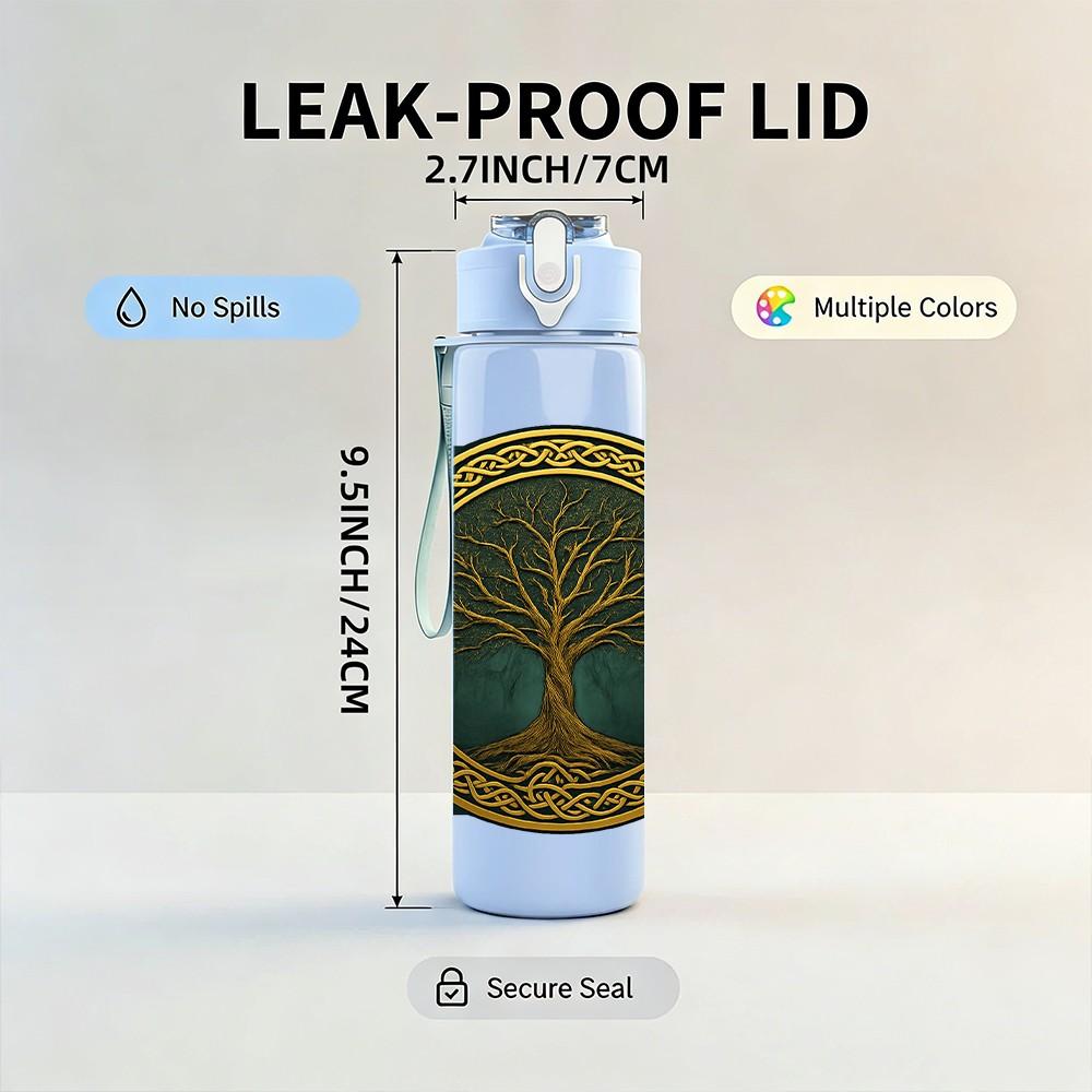 1PC Round Tree Of Life Ornament 750ml Color Plastic Sports Water Bottle Leakproof Flip Straw Lid For Sports Office Home Use