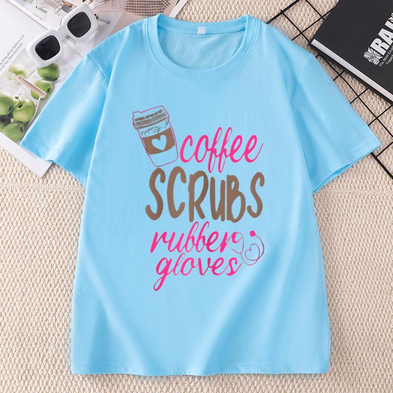 Coffee Scrubs And Rubber Gloves TShirt Print Cotton Unisex T Shirt Short Sleeve Round Neck Casual Top For Unisexs Clothing