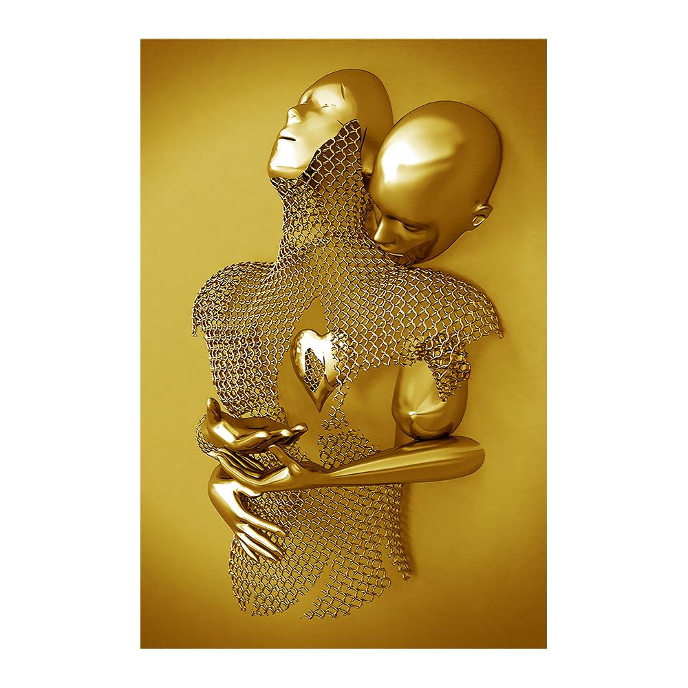 Золотая и серебряная фигурка, статуя, картина на холсте, металлическая скульптура, печать на плакатах, романтические фотографии для влюбленных, современное настенное искусство, домашний декор