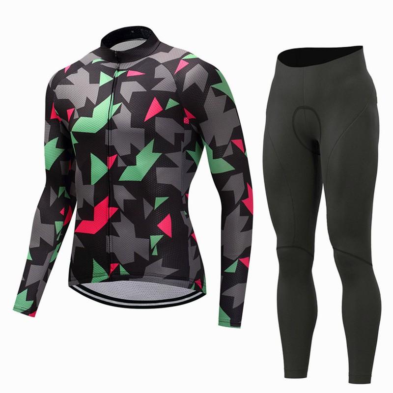 Men Women Cycling Jersey Set Long Sleeve Mountain Road Bike Outfit Breathable Quick Dry