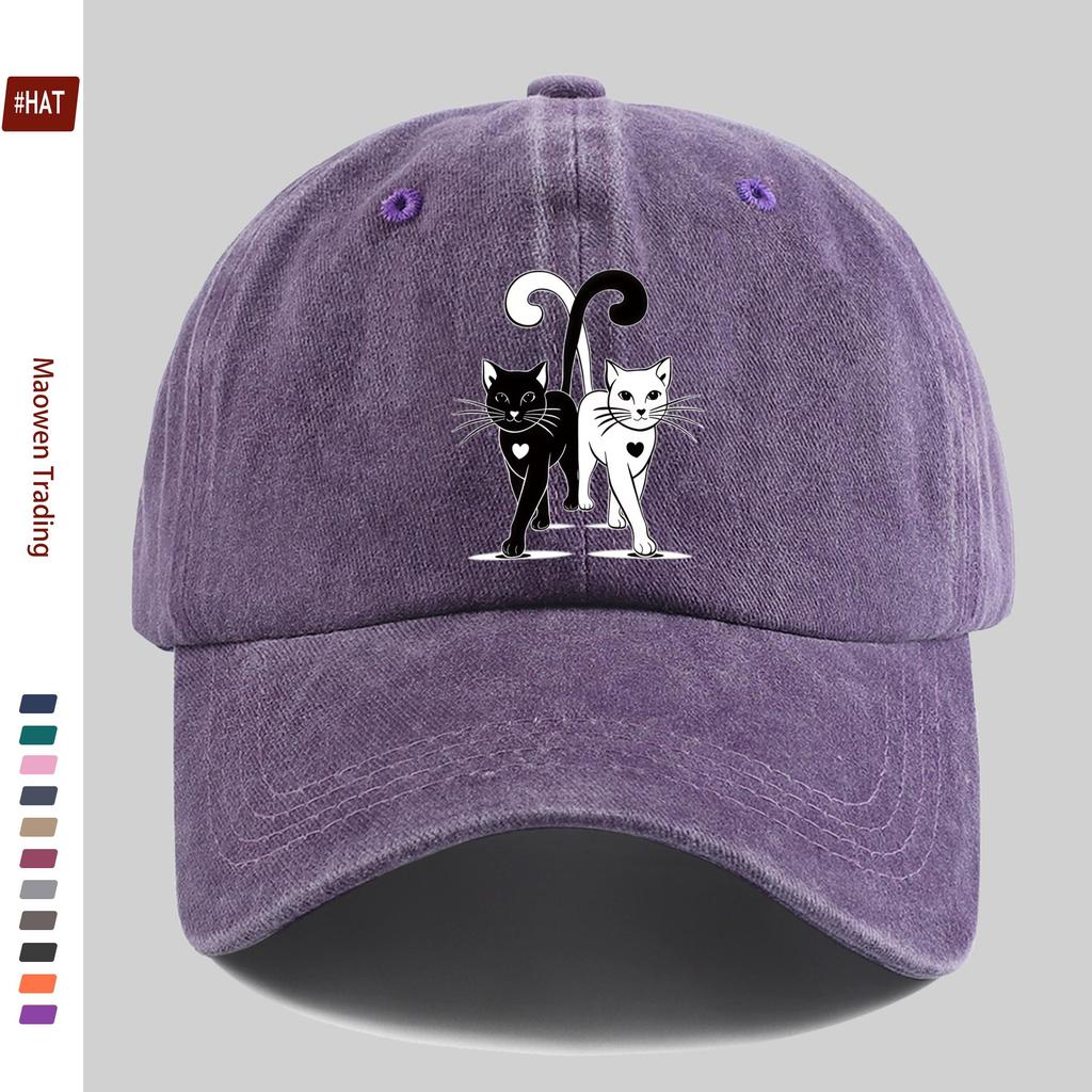 pc Cartoon Cute Black and White Cat Pattern Printed Baseball Cap with Adorable Pet Cat and Heart Print Design Sun Hat Home Cas