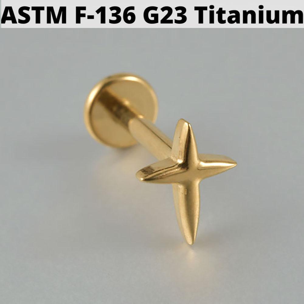 Серебряная четырехконечная звезда G23 Сплошной титан Серьга-гвоздик для хряща 16G С внутренней резьбой Солнце Хеликс Мочка уха Пирсинг Украшение