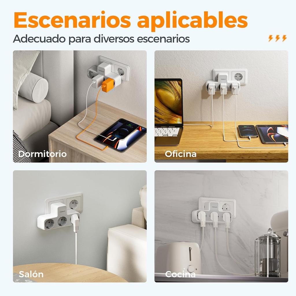 Tessan Удлинитель на 3 розетки, удлинитель 3 в 1, удлинитель для дома и офиса, совместимый с телефонами и ноутбуками