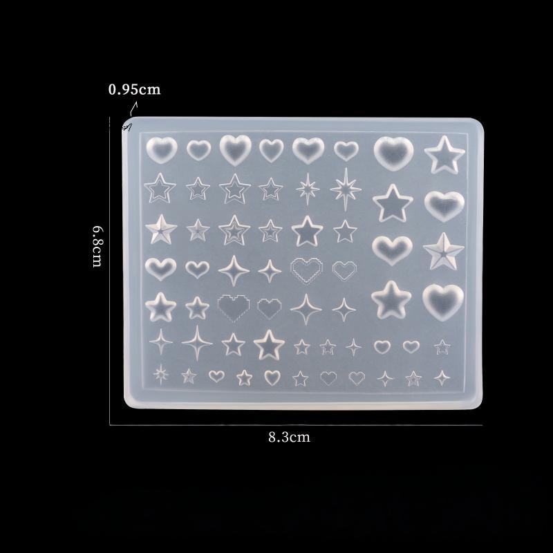 3D Heart Star Pentagram Silicone Nail Mold DIY Nail Art Transparent Manicure Decoration Creativity Template for Nail Charm