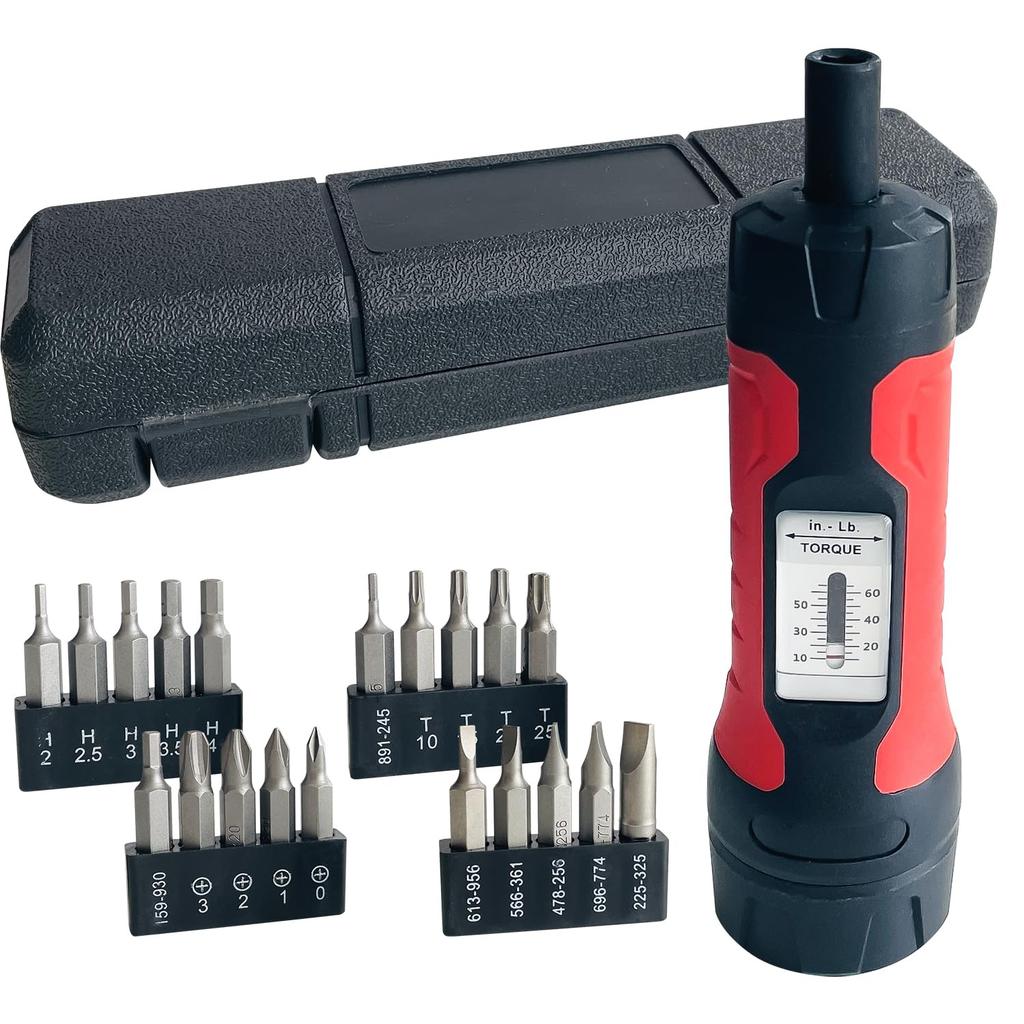 Socpuro Preset Torque Nm Set of Driver Torque Overtorque Wrench, 6.35mm Drive, 1-7 (0-65 In.lbs), 20-Piece Bits, Setting, Prevention, Auto-Lock