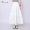 French Style Spring Summer Women Princess Midi A-Line Skirt High Waist White Black Lace Patchwork Skirt Elegant Feminine Ladies' Skirts