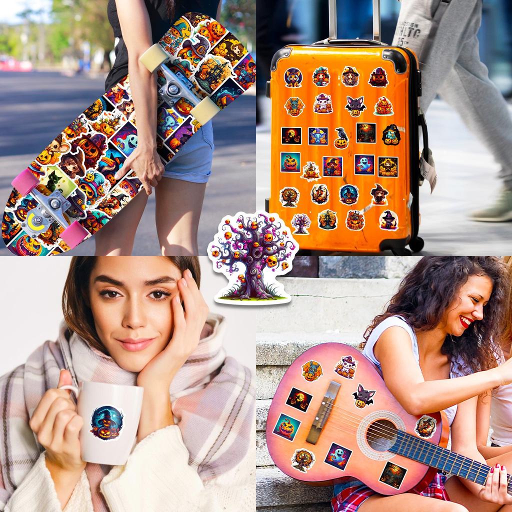 Смешные мультяшные наклейки на Хэллоуин, украсьте холодильник, скутер, стакан для воды, сделайте наклейки своими руками