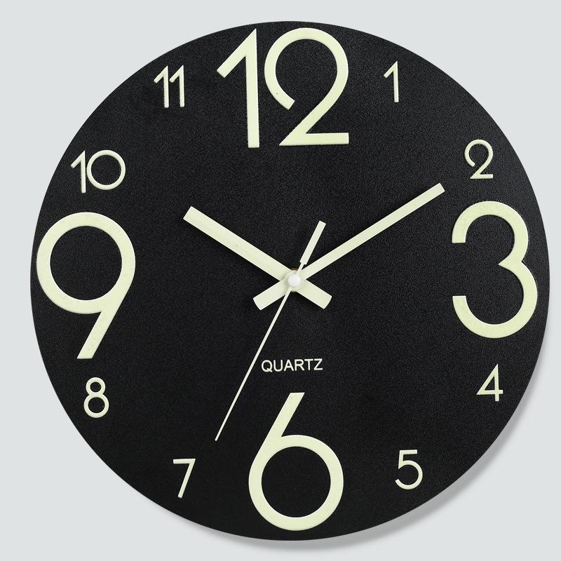 8-inch Wood Board Wooden Luminous Wall Clock Silent Clock MDF Wood Grain Creative Luminous Fluorescent Clock