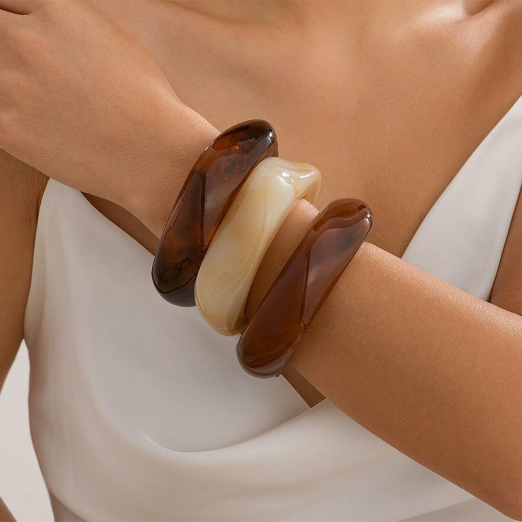 Vintage Punk Brown Coffee Thick Resin Acrylic Bangles Geometric Irregular Wide Cuff Bangle Bracelet For Women Men Jewelry