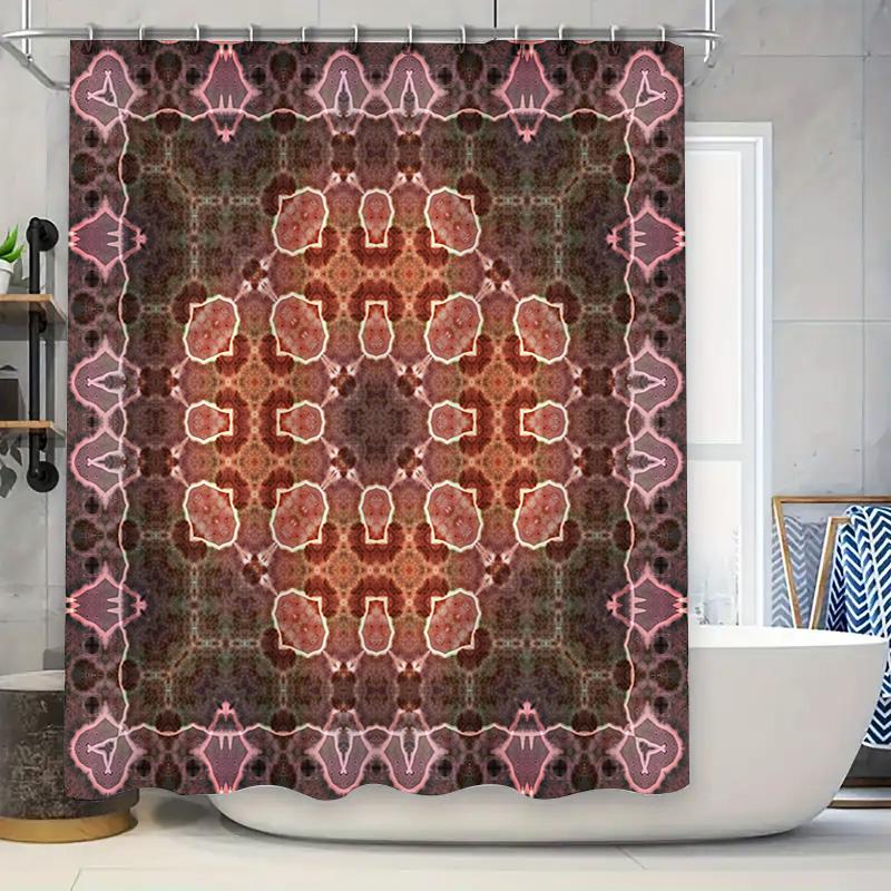 Vibrant Bath Shower CurtainWaterproof Fabric with Pink, Purple Brown Geometric Patterns for Bathroom Decor TaurusDuan Home Decor