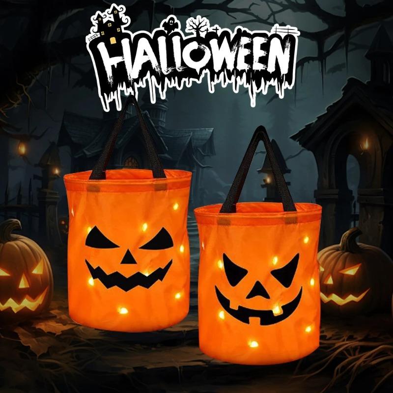 1/3/5 шт. Складная сумка для конфет-тыквы, для Хэллоуина (Trick or Treat) без конфет, со светодиодной подсветкой, Декор на Хэллоуин, Подарочная корзина для вечеринки на День благодарения