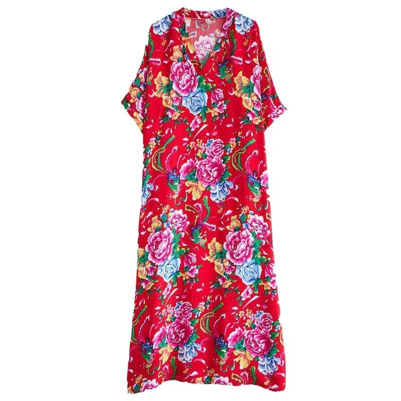 Летние платья из хлопка и шелка с V-образным вырезом, большого размера, свободные, в стиле литературного отпуска, для пляжа