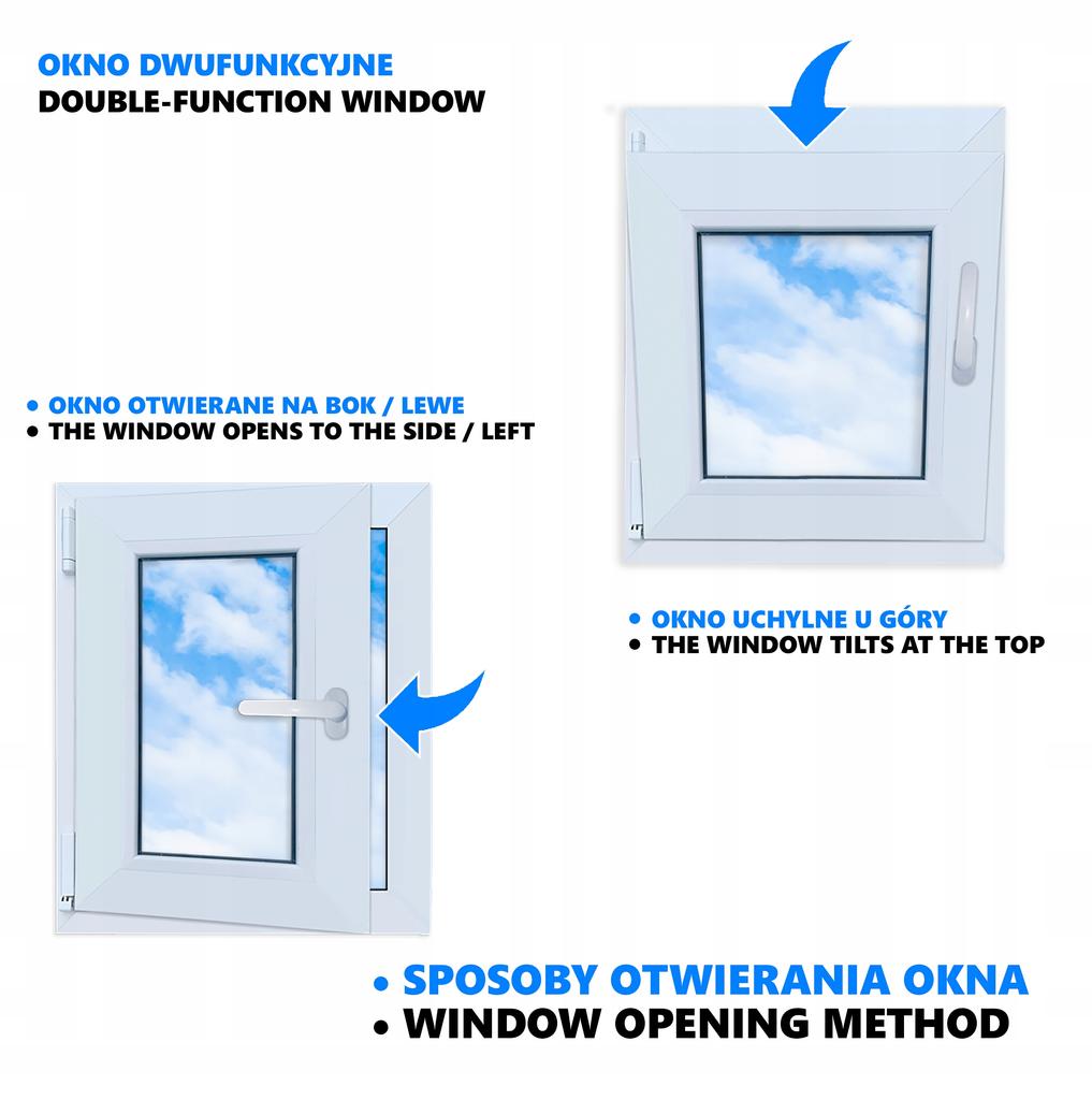 PVC window white 50x60 LEFT 500x600 mm tilt and turn, double-glazed
