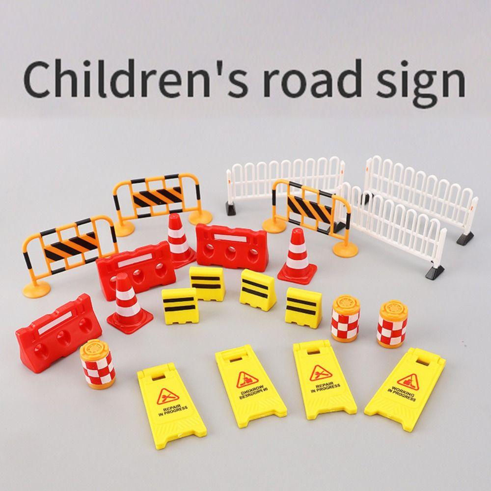Kids Cognition Early Teaching Road Signs Mini Traffic Cones Road Block Fences Street Scene Model