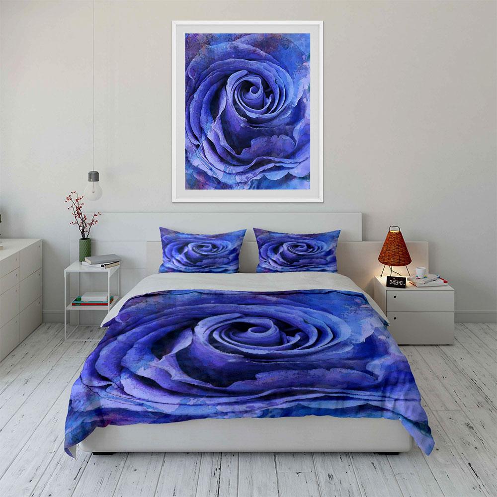 Blue Rose Print Bedding Set Bedding Duvet Cover Set Duvet Cover Pillowcases (1 * Duvet Cover 2 * Pillowcases, without duvet insert)