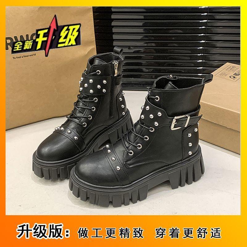 Универсальные ботинки-локомотивы модные ботинки Мартина женские 2025 осень и зима новые британские красивые на толстой подошве на танкетке короткие ботинки