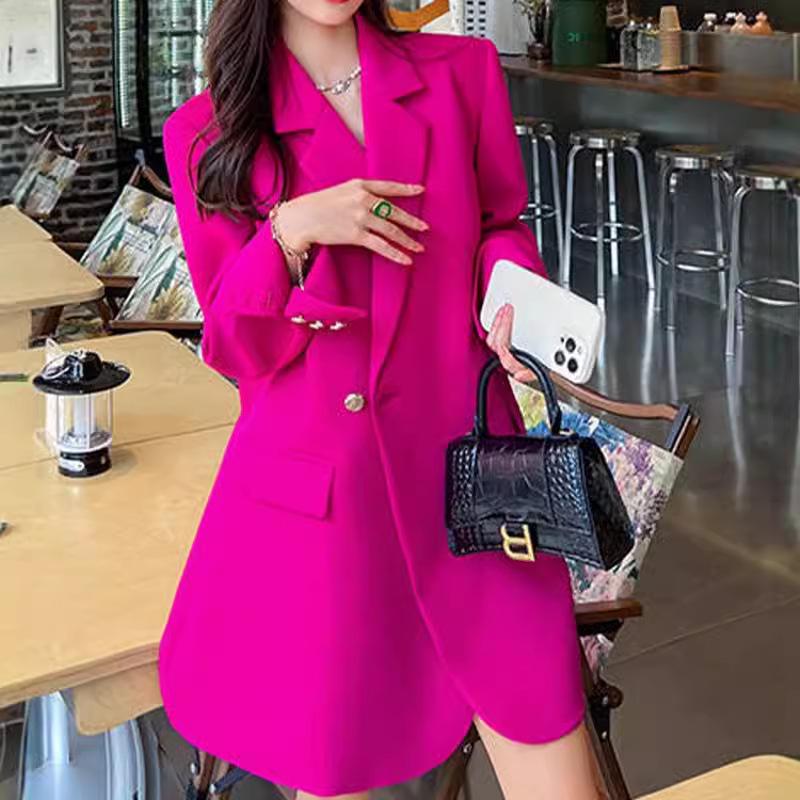 Женский пиджак большого размера Rose Red, повседневный пиджак средней длины для весны и осени [0120]