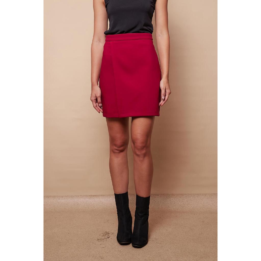 Women's Lightweight Lycra Fabric High Waist Wrap Double Breasted Lightweight Mini Pencil Skirt - Black