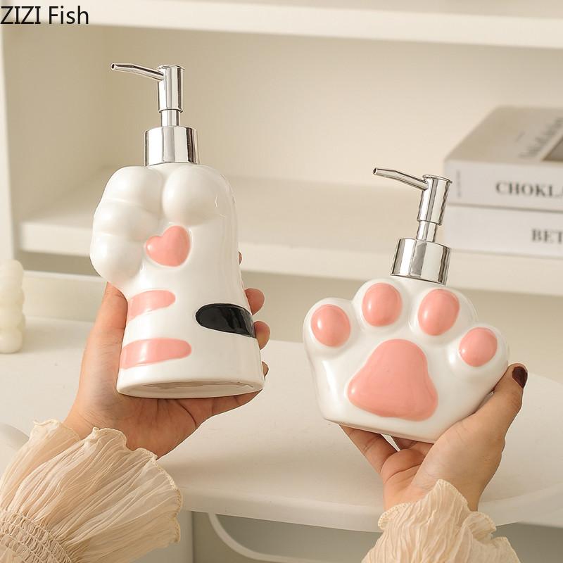 Милый дозатор мыла в виде кошачьего когтя, керамическая бутылка для мытья рук, держатель для зубных щеток, мыльница, аксессуары для ванной комнаты, принадлежности