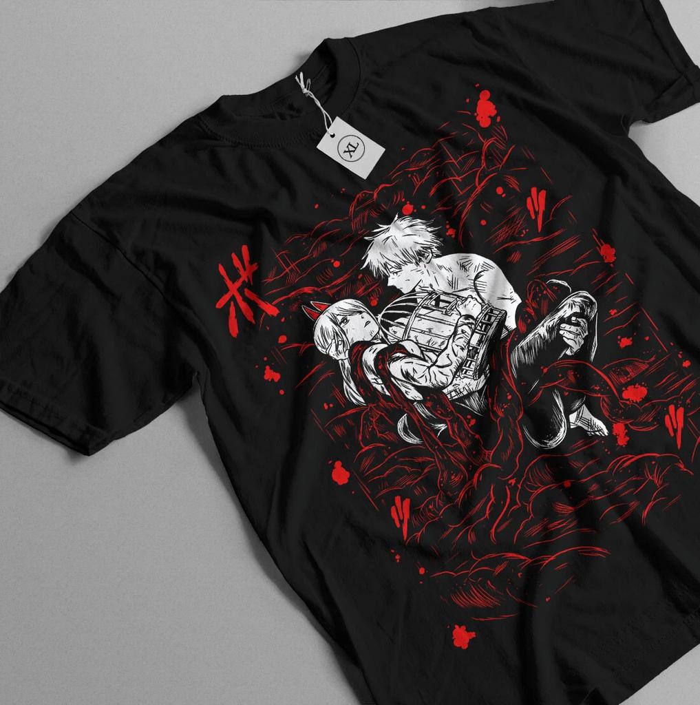 Футболка Человек-бензопила Наюта Дэндзи Макима Дэндзи Аниме Манга Черная Футболка Все Размеры