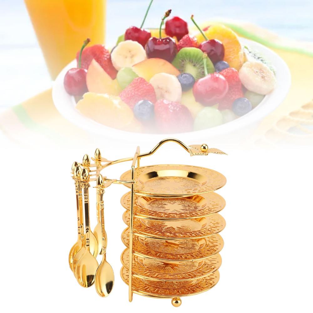 13PCS With Storage Rack Metal Utensil Kit European Fruit Plate Set Plate Spoon Set For Steaks