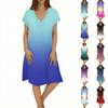 Ladies Casual Fashion V-neck Short Sleeve Gradient Print Mid-length Flowing Dress