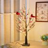 LED Vintage Glowing Tree with Cardinals Twinkle Trees Lamp Lifelike Berry Branch Lights Festive Holiday Party Decorations