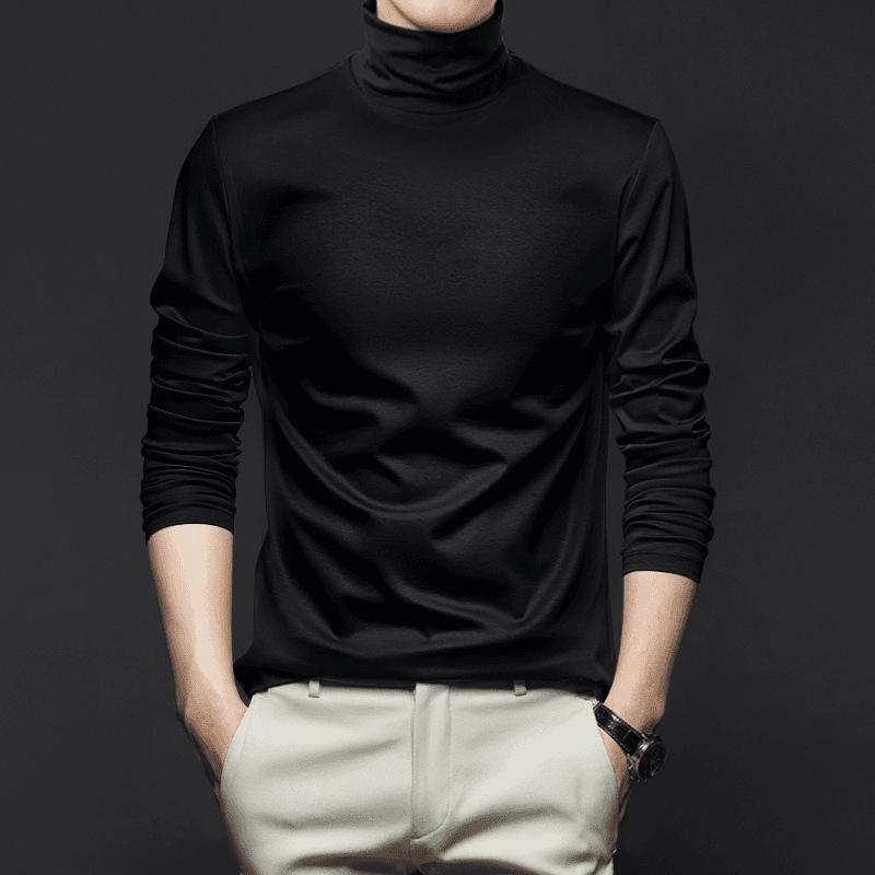 Мужская осенне-зимняя футболка с высоким воротом, антистатичная, из мерсеризованного хлопка с жидким аммиаком, с длинным рукавом, базовый слой