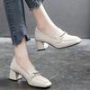 Small Leather Shoes Women's 2025 Autumn New British Style Thick Heel Square Head Comfortable Single Shoes High Heel One Pedal Loafers Women