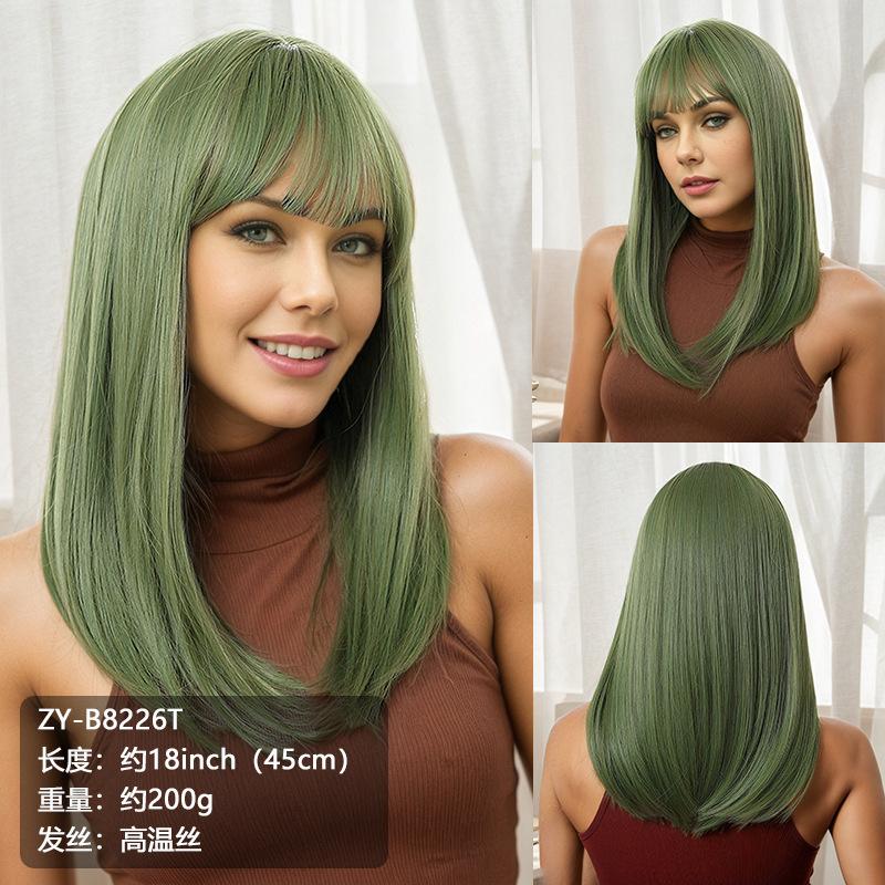 America, Northern Europe and the Middle East are hot-selling Bobo head, Qi bangs wig, full head hairstyle, short women's reddish-brown headgear.
