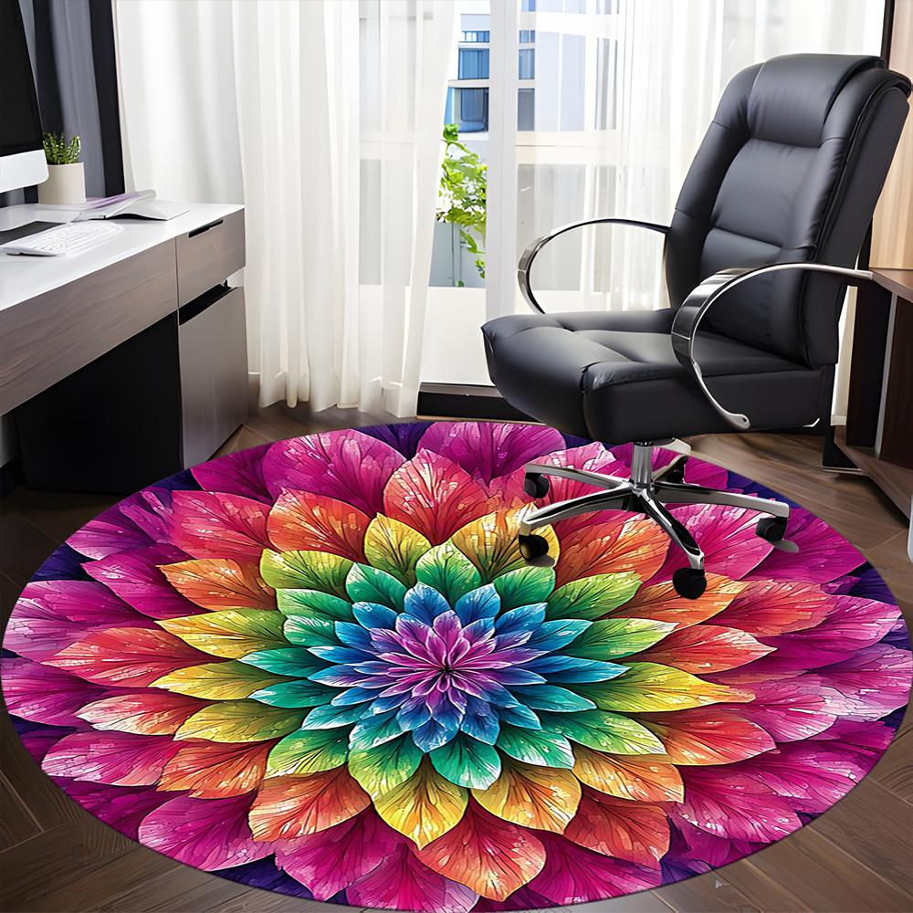 1pc Floral Mandala Office Round Area Rug, Indoor Mat Suitable ForOffice, Under Office Chairs Bedroom Living Room Home Decor, Room Decot087
