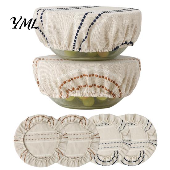 Retro Striped Kitchen Storage Accessories Sourdough Jars Covers, Reusable Elastic Linen Bowl Elasticized Covers for Refrigerator Breathable Cloth Food