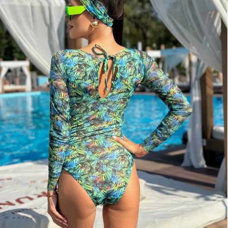 Swimsuit Women's Hot-selling Multi-color Mesh Sunscreen One-piece Swimsuit Fresh and Sexy Long-sleeved Sunscreen Swimsuit