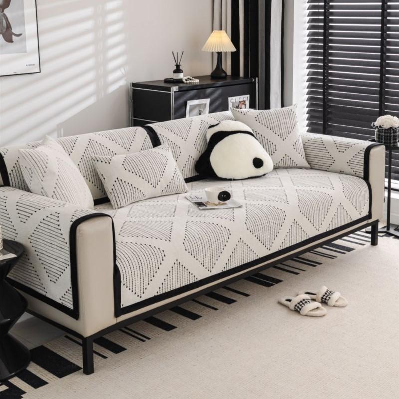 Autumn Home Chenille Striped Slipcover Funda Sofa Mat Non-slip White Sofa Cushion Couch Sofa Covers Mat