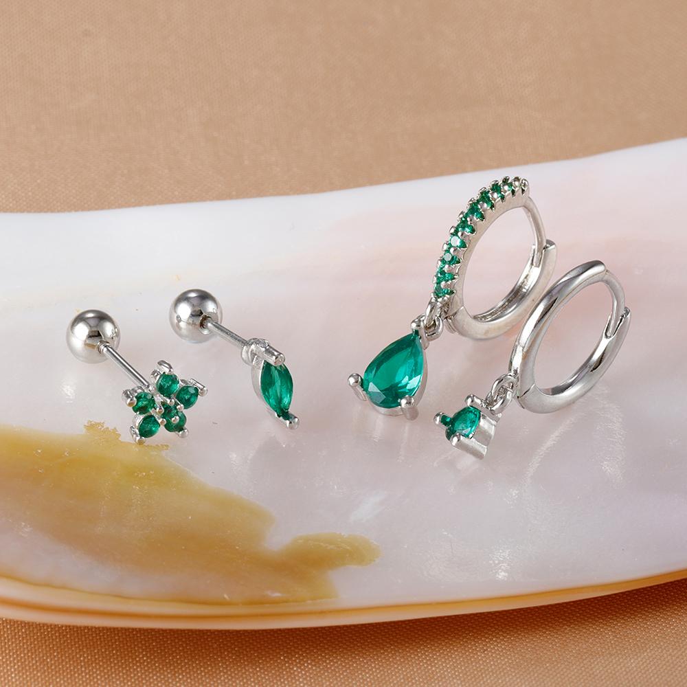 4PCS New Design Stainless Steel Water Drop Cubic Zirconia Dangle Earrings Set Flowers Horse Eyes Stud Piercing Earring Jewelry