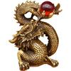 YUYAKESHI Dragon Playing with a Crystal Ball Figurine, Copper, Interior Decor, Feng Shui Item, Lucky Charm, Golden, Amulet, Good Luck, Ornament