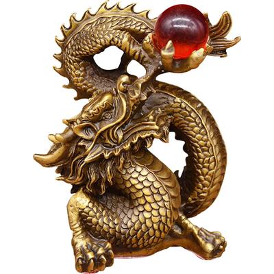 ЮЯКЭШИ Дракон, играющий с хрустальным шаром, фигурка, медь, декор интерьера, предмет фэн-шуй, талисман удачи, золотой, амулет, удача, украшение