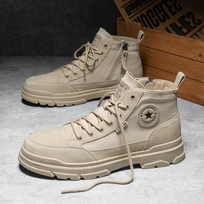 Осенние Классические Мужские Ботинки 2025 года Canvas Ankle Boots Модные Пэчворк High Tops Повседневная Обувь Уличный Стиль Крутые Мотоциклетные Ботинки