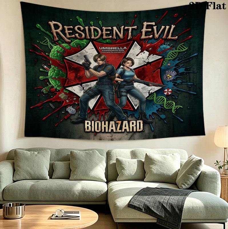 Настенный гобелен Resident Evil Эстетичное настенное панно Печатное тканевое одеяло Декоративные гобелены Для спальни гостиной Домашний декор