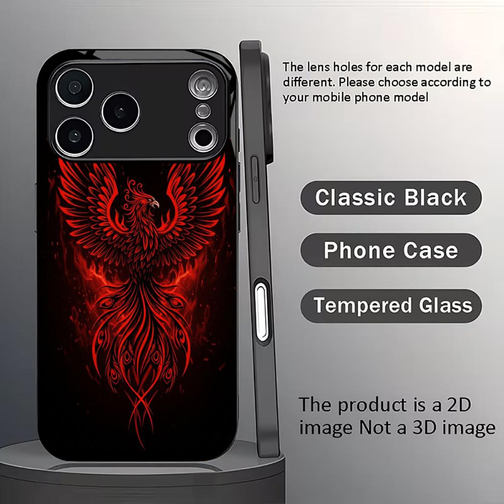 New Red Fire Phoenix Print fashion phone cases phone case fundas Glass Phone Case for iPhone 17 16 15 14 13 12pm Pro Plus