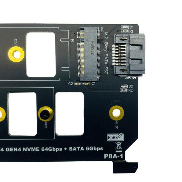Black Dual Bay PCIe 4.0 to M.2 NVMe SSD Adapter Card