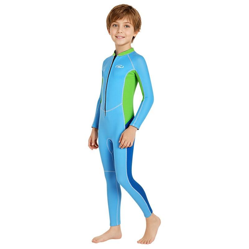 Kids Full Wetsuit Snorkeling Diving Surfing Warm Thermal Long Sleeve Pants UV Protection Black Light Blue