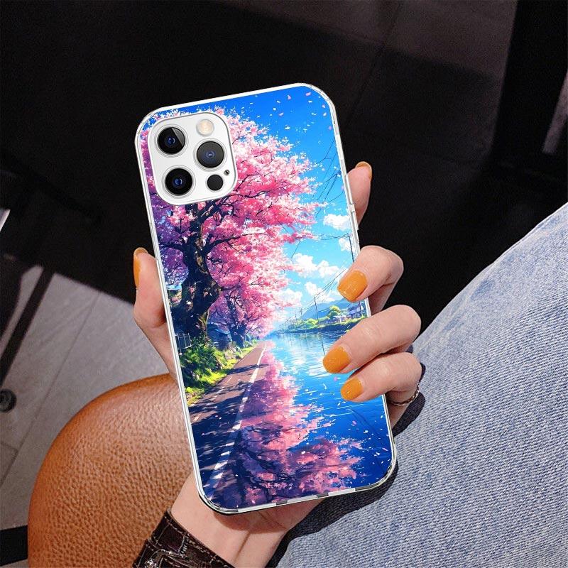 Японская вишня Гора Фудзи Чехол для телефона Для iPhone 13 12 Mini 11 Pro Max XS XR X SE 7 8 Plus 5S 5 6S 6 Подарок Печатный чехол Fundas