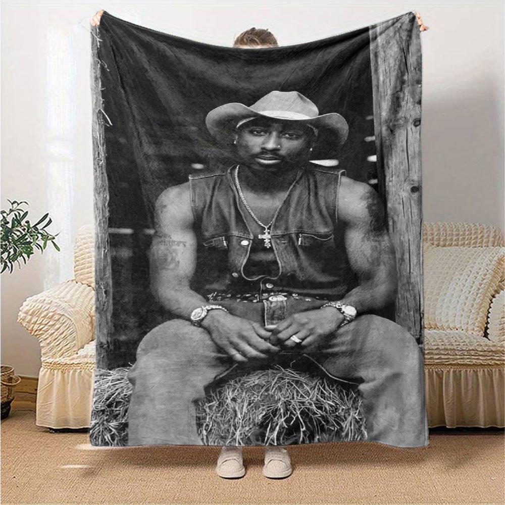 1 шт. Плед в стиле Hip Hop 2Pac, Мягкий, Легкий, Для всех сезонов, Многоцелевой плед для дивана, кровати, офиса и пикников, Французский стиль с культовыми обложками альбомов и цитатами