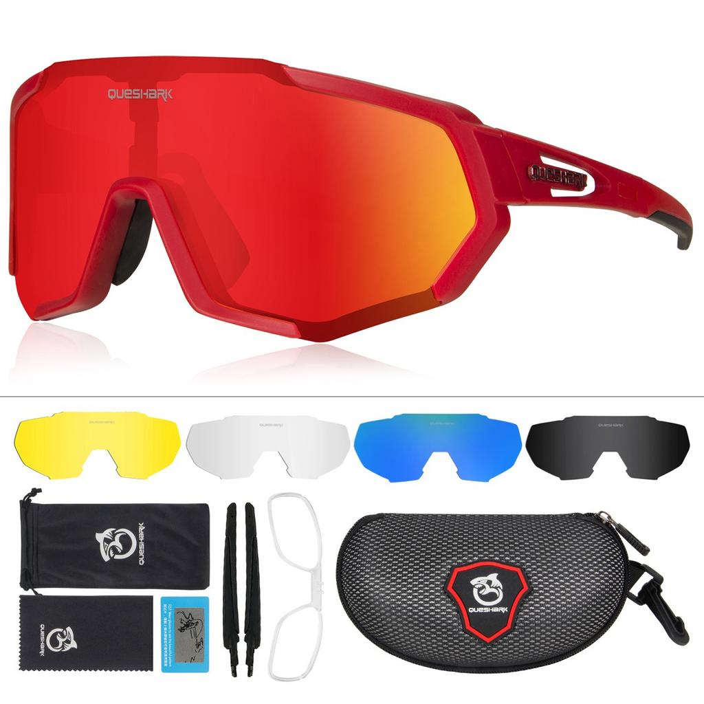 Queshark Поляризованные спортивные солнцезащитные очки с защитой от ультрафиолета, велосипедные очки с 5 сменными линзами, велосипедные очки