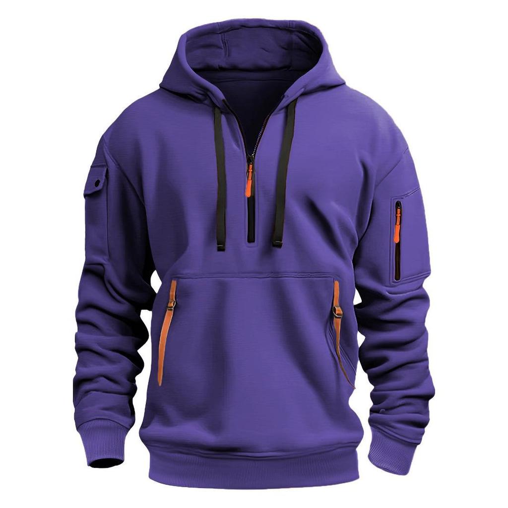 Men's European Size Casual Sport Hoodie with Zippered Arm Pocket - Autumn/Winter