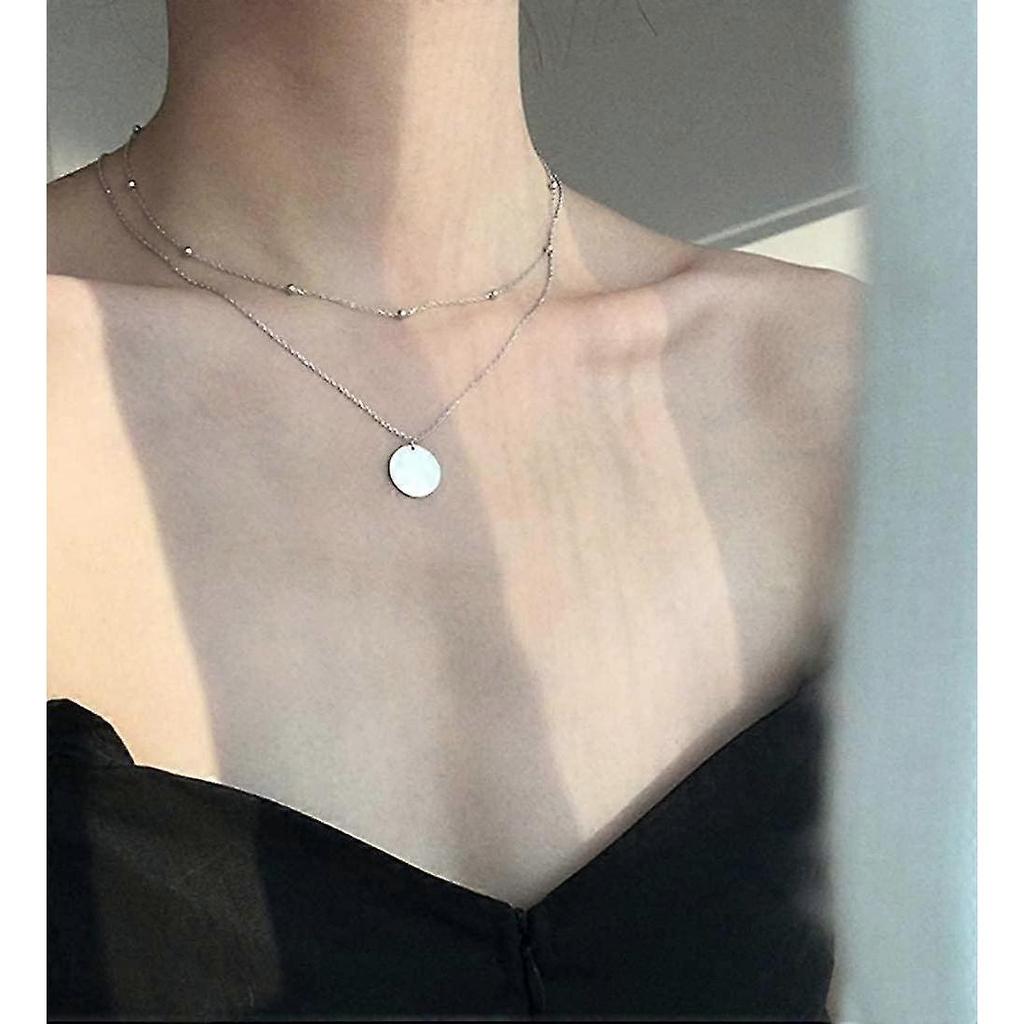 Layered Disc Pendant Choker Necklace For Acsergery Women Girls 925 Sterling Silver 18k Gift