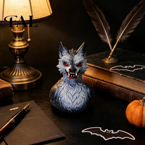 Dark Style Resin Desktop Decor 3D Printed Wolf Duck Collectible Figurine, Halloween Striking Wildlife Desk Decor, Curiosity Lovers Items Statue